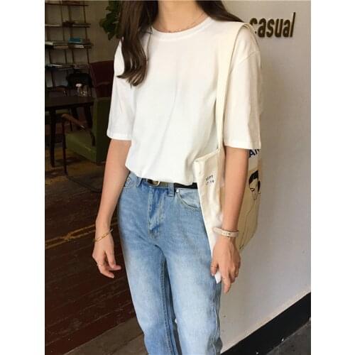 Basic T Shirt Women Casual O-neck Harajuku Summer Korean Hipster White Tshirt Tee Shirt 15 Solid Color S-XL 8554