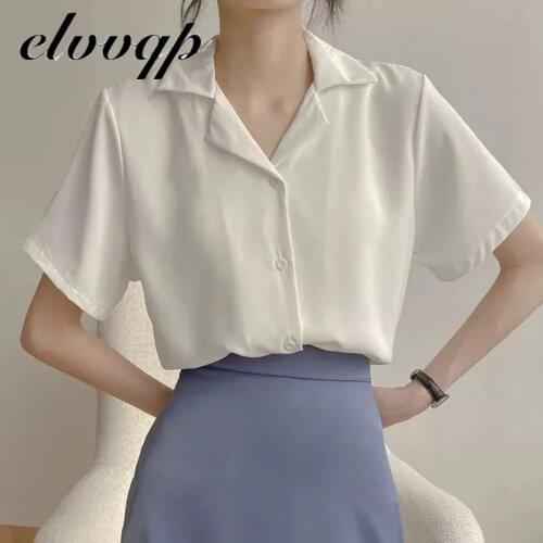 Vintage White Shirts Blouses Women Summer Spring Summer Spring Single-breasted Short Sleeve Shirts Female Tops Blusas 2021 New