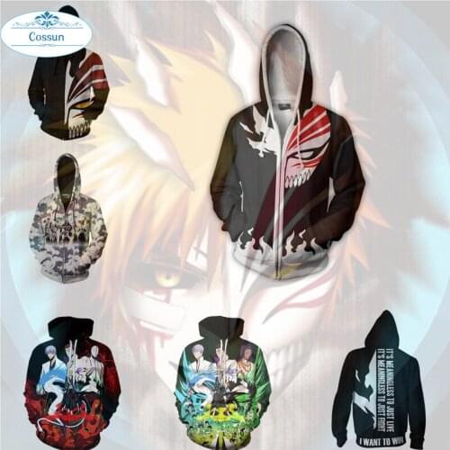 COSSUN Anime BLEACH Kurosaki ichigo zipper hoodie men and women Cosplay sweater anime costume 3D printing New