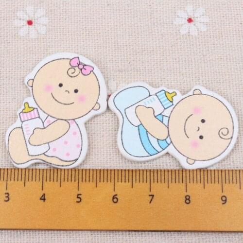 Wooden No Holes Blue/Pink Baby Shaped Buttons Scrapbooking Collection Craft For Sewing Home Decoration 26x38mm 20pcs