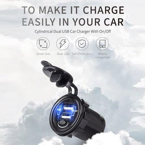 Dual USB Adaptor 12V/24V Car Cigarette Lighter Charger for Motorcycle Auto Truck Boat Socket Charger Power Adapter Outlet Power