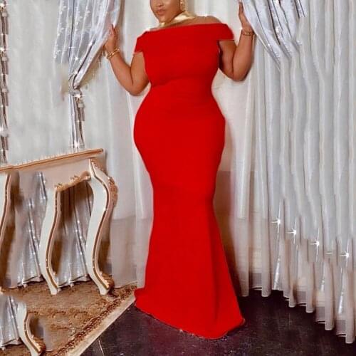 Elegant Evening Long Dress for Womens Solid Slash Neck Ruffles Bodycon High Waisted Floor Length Sexy Night Party Vestidos Hot