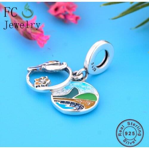 FC Jewelry Fit Original Brand Charm Bracelet 925 Silver Love Brazil Beach Parrot Yellow Hibiscus Bead For Women Berloque 2020