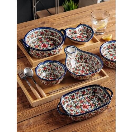 Daisy Ceramic Dinner Bake Pan Binaural Soup Salad Bowl Oven Microwave Tableware Cheese Plate