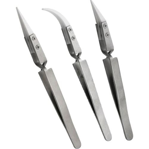 Stainless Steel Ceramic Tweezers Reverse Tweezers Heat Resistant Antimagnetic Electronic Cigarette Straight Curved Tip Tweezers