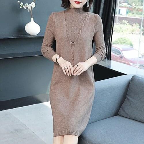 Woman Temperament Sleeveless Waistcoat and Knitted Dress Female Long Sleeve Knit Blouses Sweater Ladies Two Pieces Suits Q130