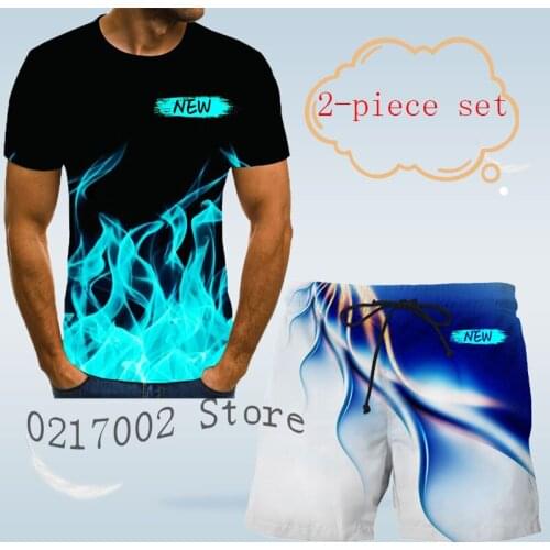 Summer mens printed suit new pattern 3D T-shirt short sleeve casual shirt breathable shorts beach mens suit 2-piece set S-6XL