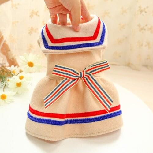 Fashion Dog Skirt Striped Winter Puppy Clothes Woolen Small Dog Coat Autumn Clothing Bow Tie Festival Costume For Pet Dog Cat