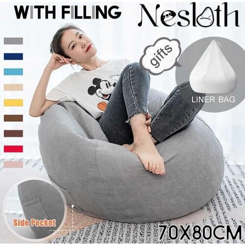 Washable Linen Bean Bag Chair without Filling Stuffed Pouf Ottoman Beanbag Sofa EPS Material Bed Puff Relax Lounge Furniture