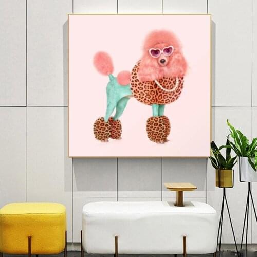 DIY Diamond Painting Pink Funky Dog Poodle Animal Picture Full Drill Cross Stitch Kits Embroidery Mosaic Wall Home Decor Gift