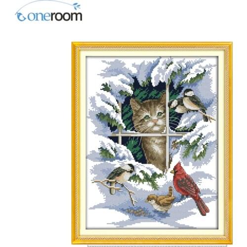 Cat and Birds Counted Cross Stitch 11 14CT Cross Stitch Sets animals Cross Stitch Kits Embroidery Home Decor Needlew