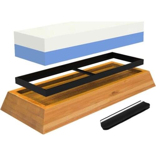Sharpening Stone Set, Whetstone 2-IN-1 400/1000 3000/8000 Grit, Waterstone Wooden Holder and Knife Guide Included