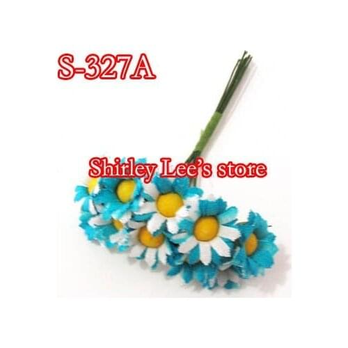 Wholesale--144 BUNCHES=1440 Pretty Two-Tone Fabric Daisy Bunch IN BLUE And White,Favour Box Decoration