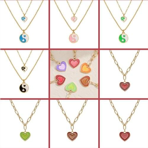 Wholesale Jewelry New Colorful Love Heart Choker Necklace for Women Glossy Dripping Peach Heart Necklace Boho Trend Neck Jewelry