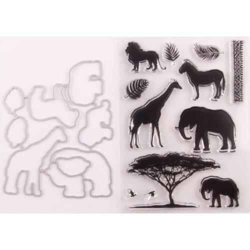 Grassland Animals Stamp and Dies Transparent Clear Silicone Stamp Cutting Die Set for DIY Scrapbooking Photo Decorative 2021