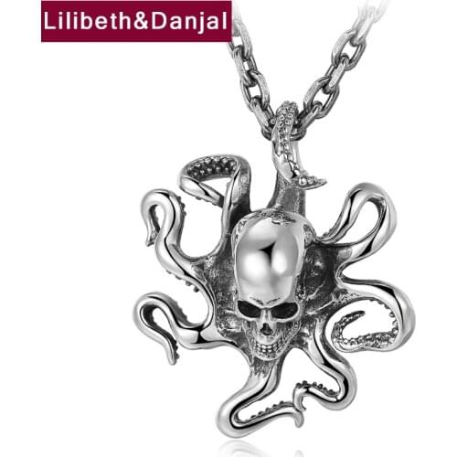 Octopus Skull Pendant 100% Real 925 Sterling Silver Necklace Pendant for Women Men Jewelry joyas de plata 925 2020 Arrival P39