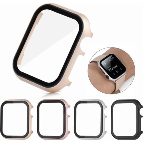 Full Protector Case with Tempered Film for iWatch 38/42/40/44mm Metal Cover Anti-fall Bumper for Apple Watch Series SE/6/5/4/3/2