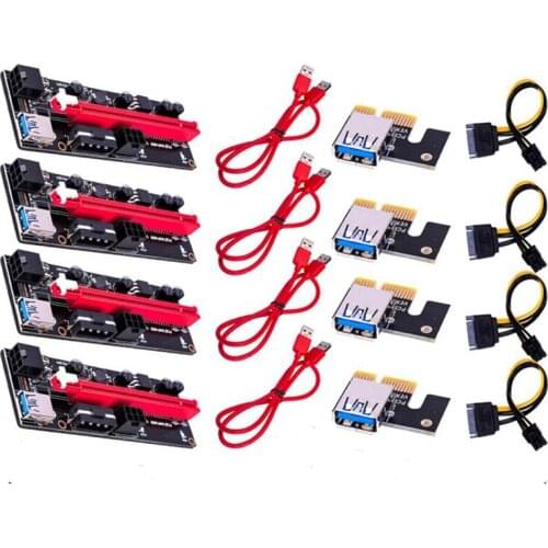NEW-4Pcs VER009 USB 3.0 PCI-E Riser VER 009S Express 1X 4X 8X16X Extender Riser Adapter Card SATA 15Pin to 6 Pin Power Cable