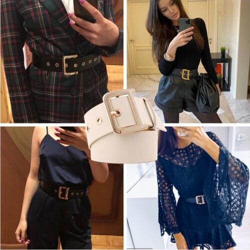Belt With Metal Buckle Black Wide Leather Women Waist Belts White Brown Ladies Dress Corset Belts