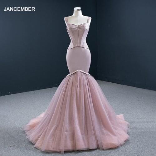 RSM67152 Pink Tight Elegant Evening Party Evening Dress 2021 Customizable Sling Cross Lace Frill Fishtail Prom Dress