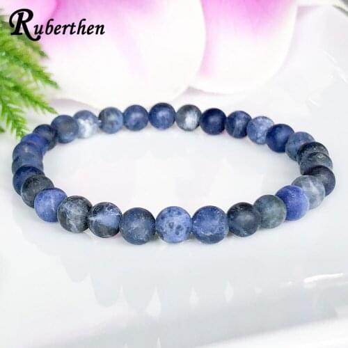 Ruberthen 6mm Matte Sodalite Bracelet Simple Design Women`s Yoga Energy Bracelet Calming Meditation Bracelet Throat Chakra