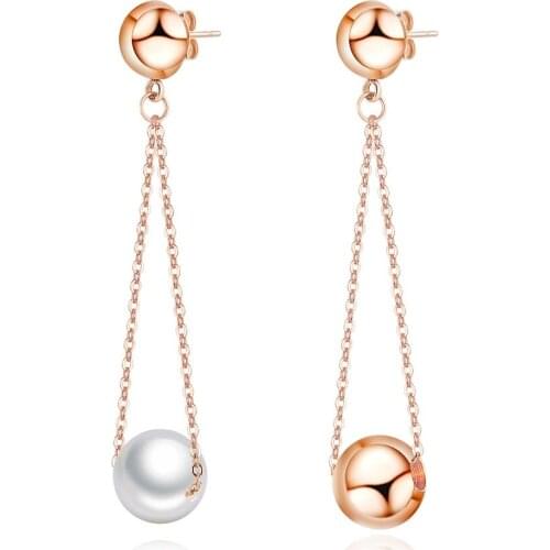 New Fashion Imitation Pearl And Ball Tassel Earrings Simple Titanium Steel Jewelry For Woman Gift Drop Shipping
