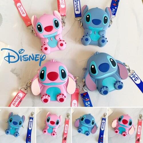 Disney Stitch Angel Silicone Coin Purse Cartoon Cute Anime Figure Shoulder Bag Childrens Student Messenger Christmas Kid Gifts