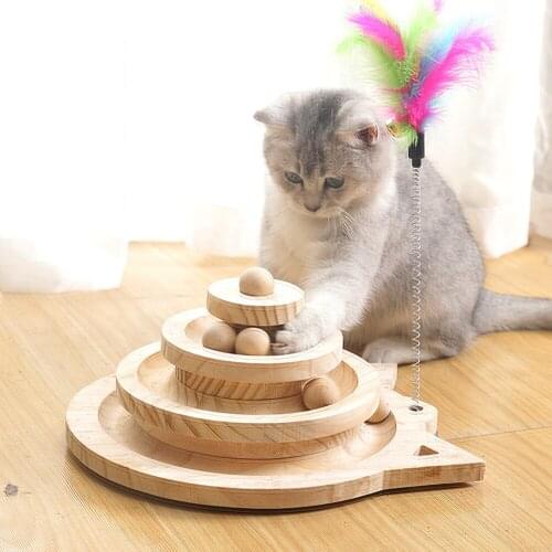 Funny Cat Toy Cat Self-hey Solid Wood Ball Turntable Double-layer Rotating Trackball Cat Intelligence Track Tower Funny Disc