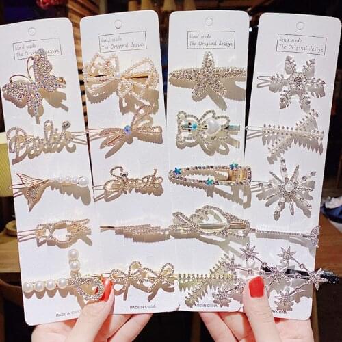 5PCS/Set New Women Luxury Elegant Full Crystal Geometric Hairpins Sweet Headband Hair Clips Barrettes Fashion Hair Accessories