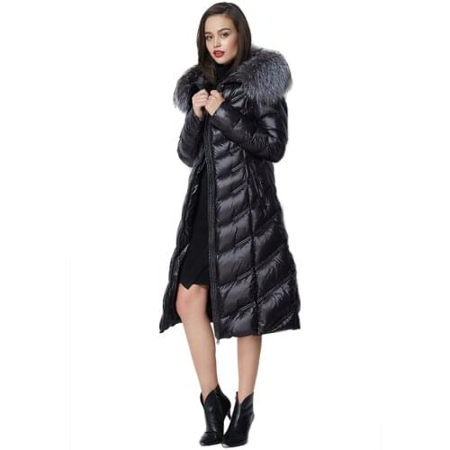 Show thin silver fox really heavy hair get long filling pile in 300 grams of upset female over-the-knee down jacket