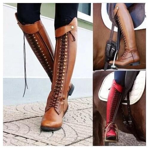 Riding High Boots Horse Knee High Rider Leather Shoes Equestrian Long Bootcut Wide Shaft Medieval Costume For Women Booties