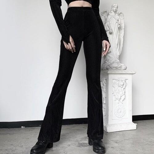 Goth Dark Vintage Streetwear Women Pants Flare Harajuku E-girl Aesthetic Emo Grunge Female Trousers Y2K Spring 2021 Chic