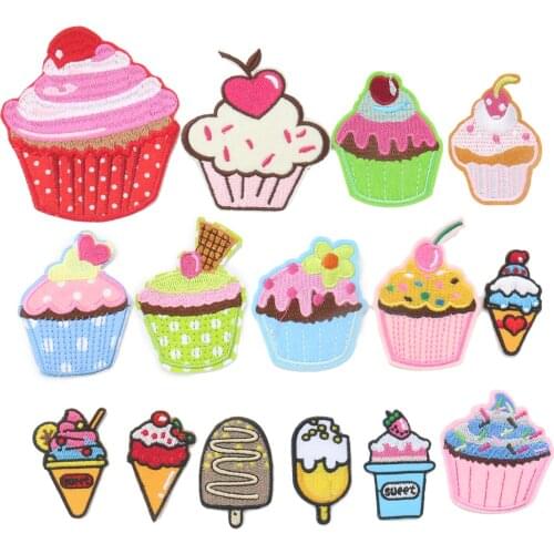 10PCS Cute Ice Cream Embroidered Patches Iron on Patches for Clothing Girls Kids Clothes Stickers Stripes Fabric Applique Badge