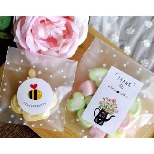 100Pcs Fresh white dots frosted plastic resealable bags / gift bags / biscuits candy bags / jewelry bags