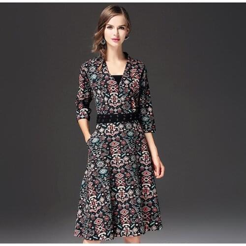 2017 Womens Dresses Autumn Ribbons Big Pendulum Printed dress Bohemian dress
