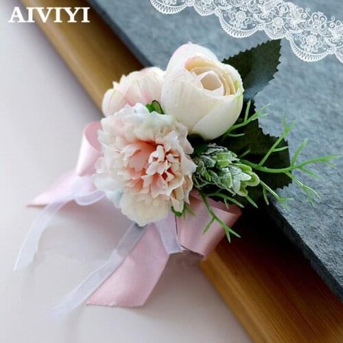 2018 New party corsages prom groom bride bow designed elegant wedding flower wrist corsage boutonniere Free Shipping