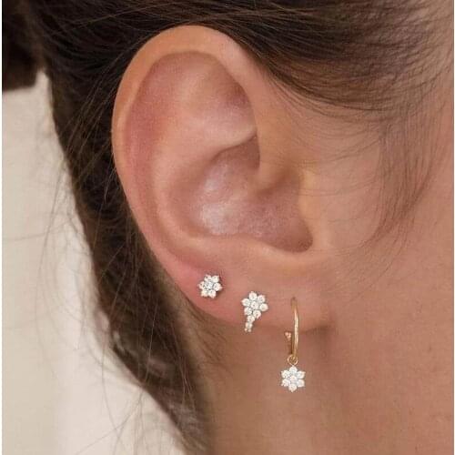 2021 New Design Cute Girl Studs CZ Tiny Mini Small Flower Stud Earring Authentic 925 Sterling Silver Tiny CZ Stack Earr Jewelry