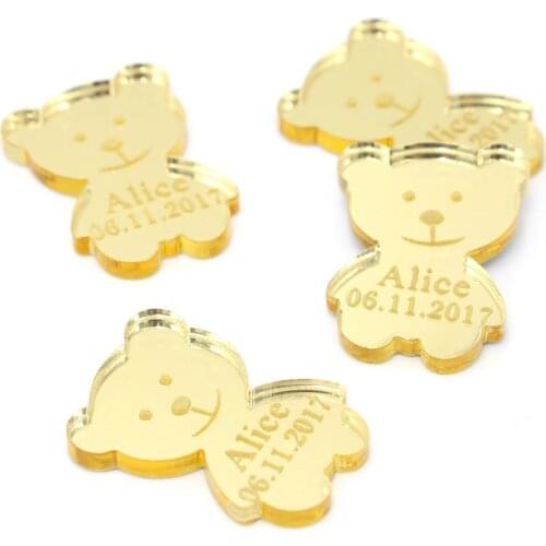52Pcs Personalized Laser Engraved Baby Name Cute Bear Prince Baby Shower Princess Birthday Party Confetti Gift Decoration Favors