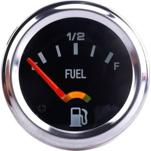 2" 52mm Fuel Level Gauge Car Meter silver LED Light silver Rim Automotive Gauges 12V E-1/2-F