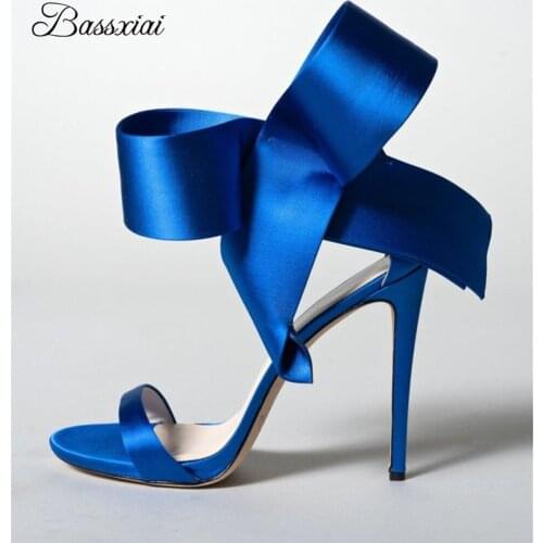 Side Butterfly-Knot One-Strap Summer Sandals Women 10cm Thin High Heel Luxury Satin Cover Heels Runway Shoes Woman