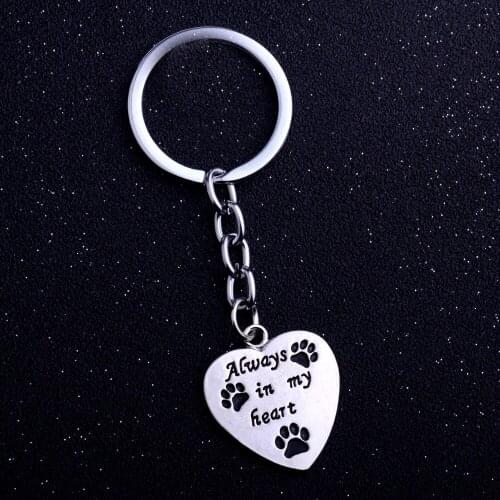 Bespmosp 12PC/Lot Heart Pendant Keychain Keyring Keyfob "Always In My Heart"Dog Pet Paws Love Charm Jewelry Women Family Lovers