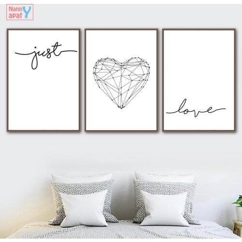 Black White Quotes Love Wall Art Canvas Painting Geometric Heart Nordic Posters And Prints Wall Pictures For Living Room Decor