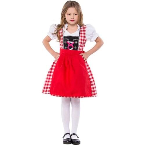 Red Kids Cosplay Costume Halloween Party Oktoberfest Dirndl Girls Fancy Dress Children German Bavarian Costumes For Role Playing