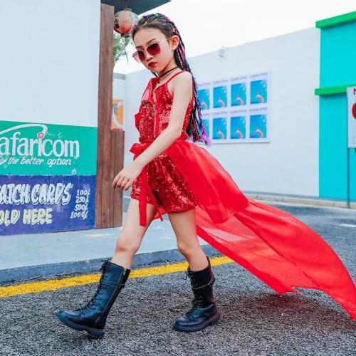 Jazz Dance Clothes For Kids Cheerleader Costume Teenage Girls Clothing Stage Clothes Fall Apparel Dance Sequins Outfits DL6898