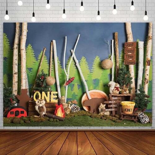 Forest Jungle Backdrop Safari Boy 1st Birthday Party Decor Owl Bear Honey Kid Photography Background Photostudio Props Photozone