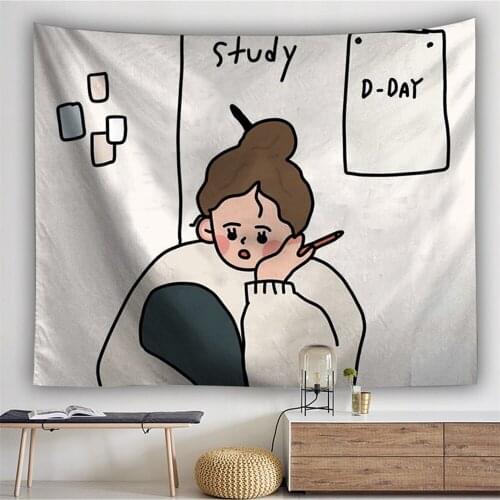 Cartoon Printed Tapestry Decorative Korean Tapestry Girl Home Decor Big Hippie Wall Hanging Blanket Dyeing