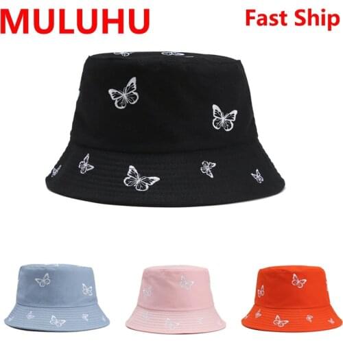 Black Bob Butterfly Embroidery Men Women Cotton Double-Sided Cap Summer Panama Fashion Fold Sun Fishing Fisherman Hats Casquette