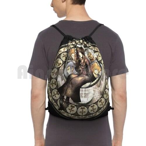 Kingdom Hearts-XionS Heart Backpack Drawstring Bags Gym Bag Waterproof Kingdom Hearts Sora Hearts Kingdom Keyblade Kh