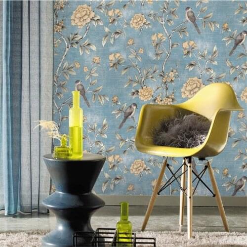 Chinese Style New Flower and Bird Peony Pastoral Blue Mural Wallpapers for Living Room Bedroom Walls 3D Wall Papers Home Decor