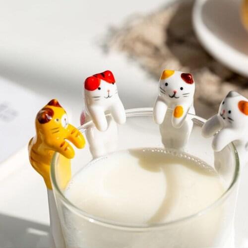 Coffee Spoon Ceramic Desserts Tableware Teaspoons Creative Home Lovely Girl Astirring Spoons Cat Modeling Gift Lce Cream Spoon